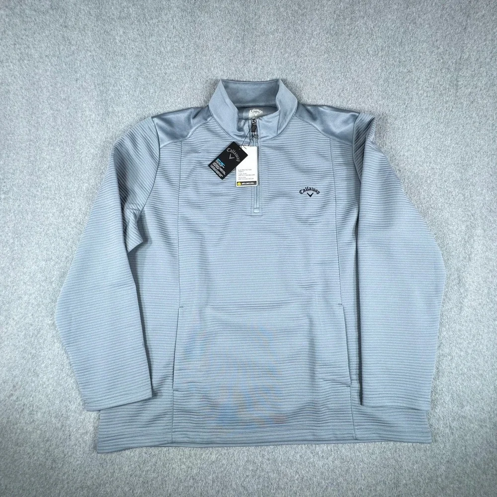 Callaway Sweatshirt Mens 2XL Blue Opti-Dri Quarter Zip‎ Golf UPF 50 Pullover NEW